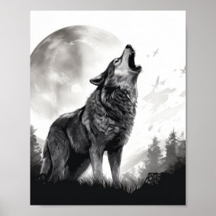 Majestic Wolf Howling at the Full Moon Poster