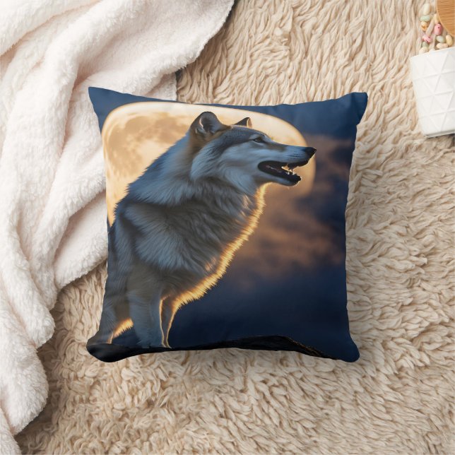 Majestic Wolf Howling Under a Full Moon Cushion (Blanket)