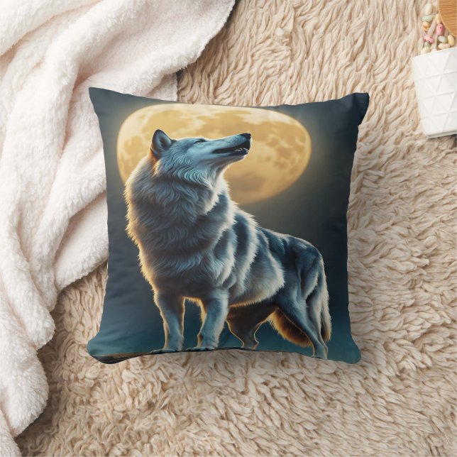 Majestic Wolf Howling Under Full Moonlight Cushion (Blanket)