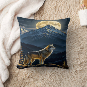 Majestic Wolf Howling Under Full Moonlight Cushion