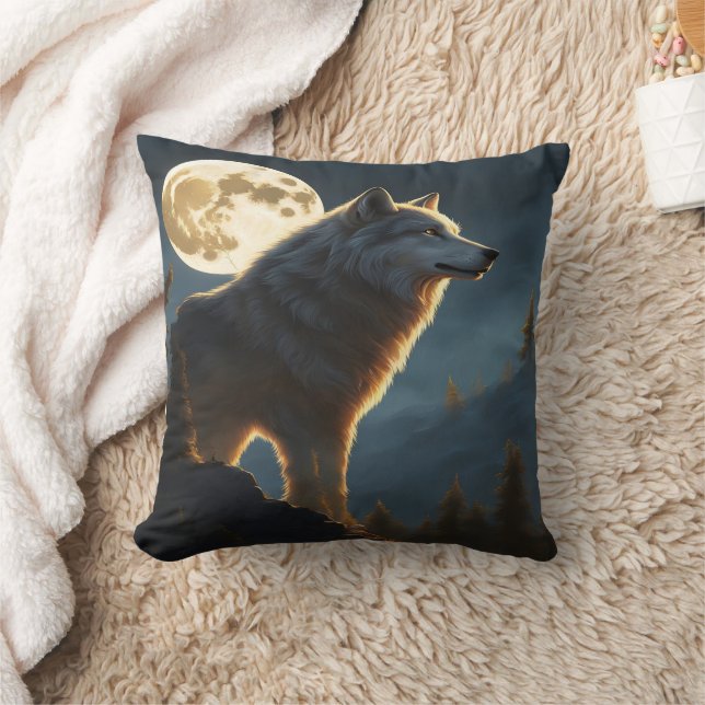 Majestic Wolf Howling Under Full Moonlight Cushion (Blanket)