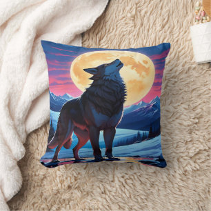 Majestic Wolf Howling Under Full Moonlit Sky Cushion