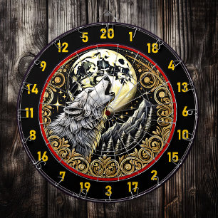 Majestic Wolf Howls Beneath Starry Sky Dartboard