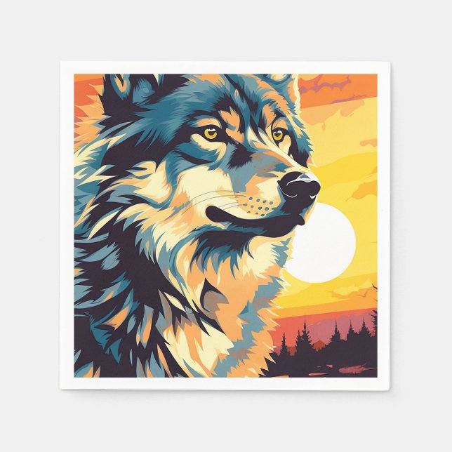Majestic Wolf Impressionist Journey Napkin (Front)