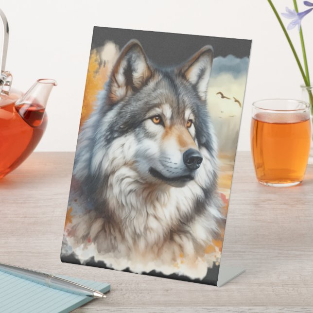 Majestic Wolf in Autumn: Nature’s Beauty Unleashed Pedestal Sign (In SItu)