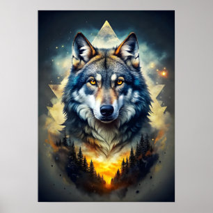 Majestic Wolf in Cosmic Forest Poster