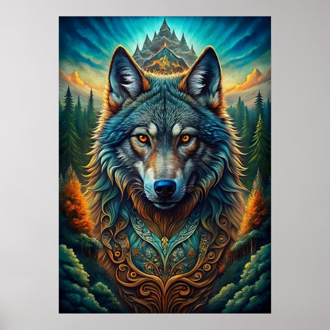 Majestic Wolf in Mystical Forest Poster (Front)