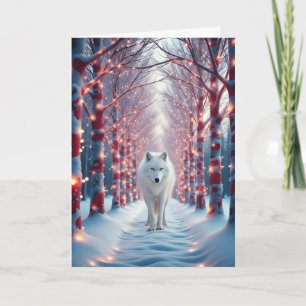 Majestic Wolf in Snowy Holiday Forest Card