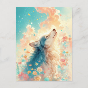 Majestic Wolf in Sunlit Floral Garden Postcard