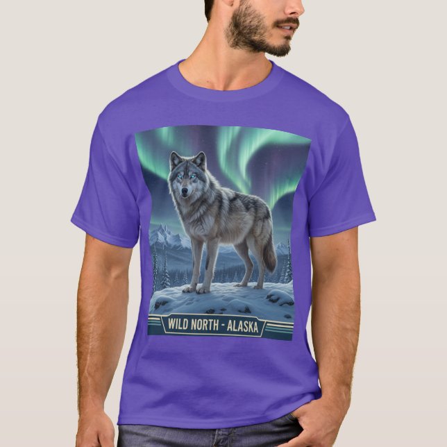Majestic Wolf 🌌❄️ | Northern Lights Wildlife Art  T-Shirt (Front)
