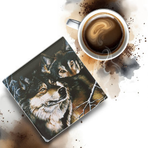 Majestic Wolf Pack Winter Snow Forest Wildlife Glass Coaster