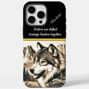 Majestic wolf perched in serene mountain landscape iPhone 16 pro max case