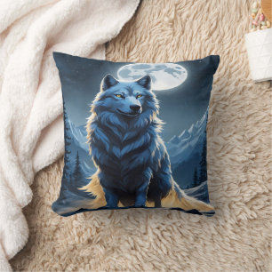Majestic Wolf Under Moonlight.  Cushion