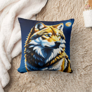 Majestic Wolf Under Moonlight.  Cushion