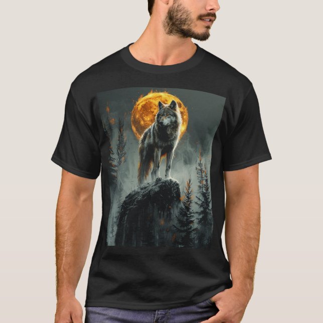 Majestic Wolf Under Moonlight – Wildlife Graphic T-Shirt (Front)