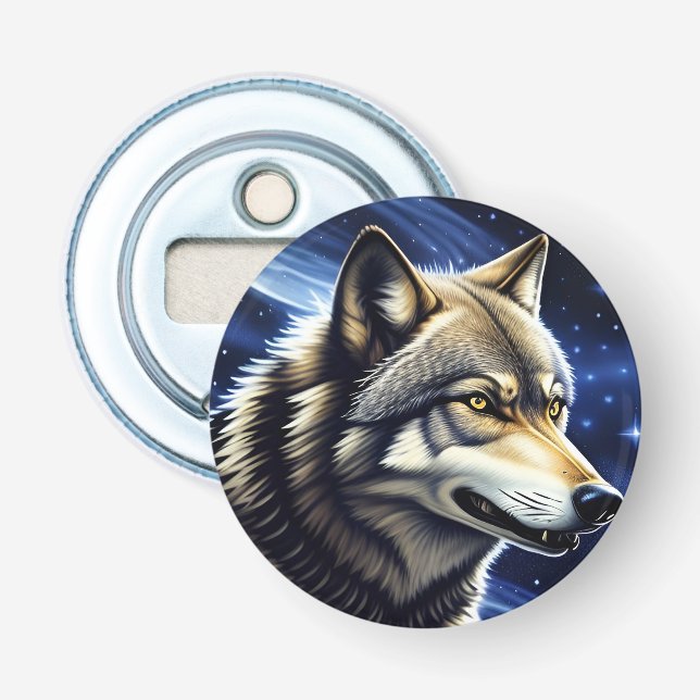 Majestic Wolf Under Starry Sky Bottle Opener (Front)