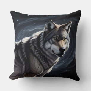 Majestic Wolf Under Starry Sky Cushion