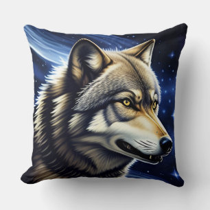 Majestic Wolf Under Starry Sky Cushion