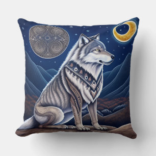 Majestic Wolf Under Starry Sky Cushion