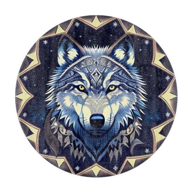 Majestic Wolf Under Starry Sky Cutting Board (Front)
