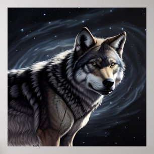 Majestic Wolf Under Starry Sky Poster