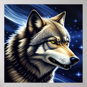 Majestic Wolf Under Starry Sky Poster