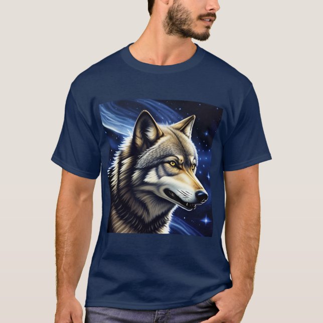 Majestic Wolf Under Starry Sky T-Shirt (Front)