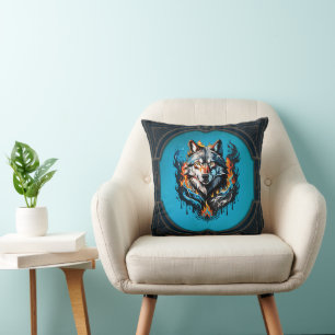 Majestic wolf's head cushion