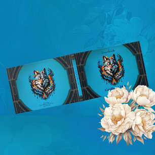 Majestic wolf's head guest book