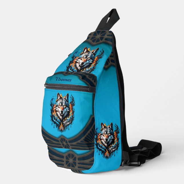 Majestic wolf's head  sling bag (Right Corner)