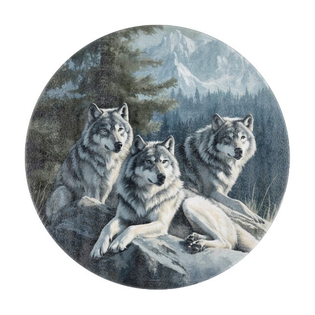 Majestic Wolves Glass Cutting Board (Front)