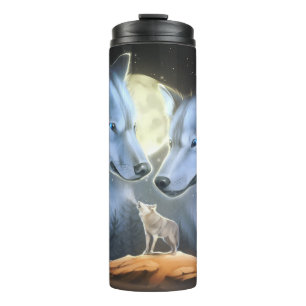Majestic Wolves Howling Under a Full Moon Thermal Tumbler