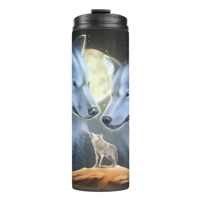 Majestic Wolves Howling Under a Full Moon  Thermal Tumbler (Front)