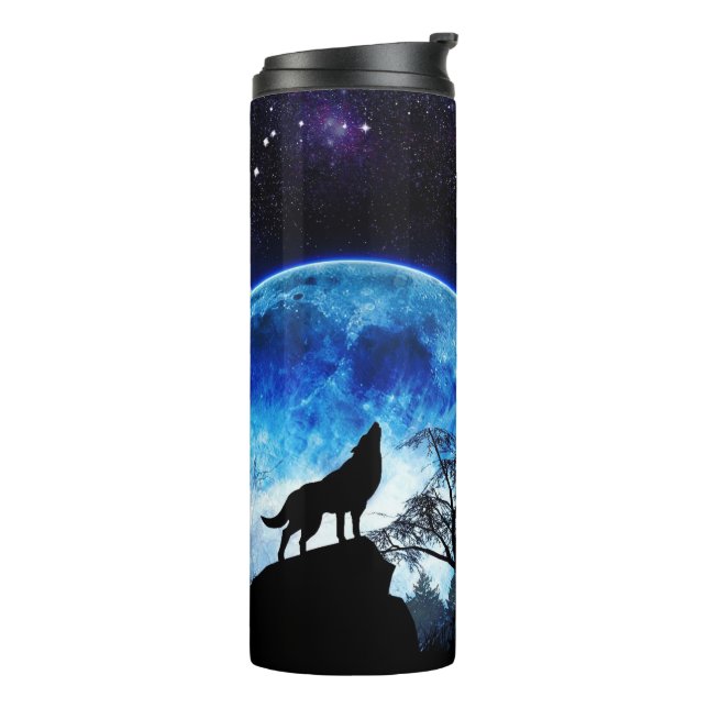 Majestic Wolves Howling Under a Mystical Night Sky Thermal Tumbler (Rotated Left)