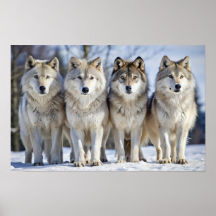 Majestic Wolves in Snowy Landscape, Wildlife Poster