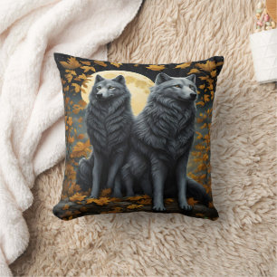 Majestic Wolves Under a Full Moon at Night Cushion