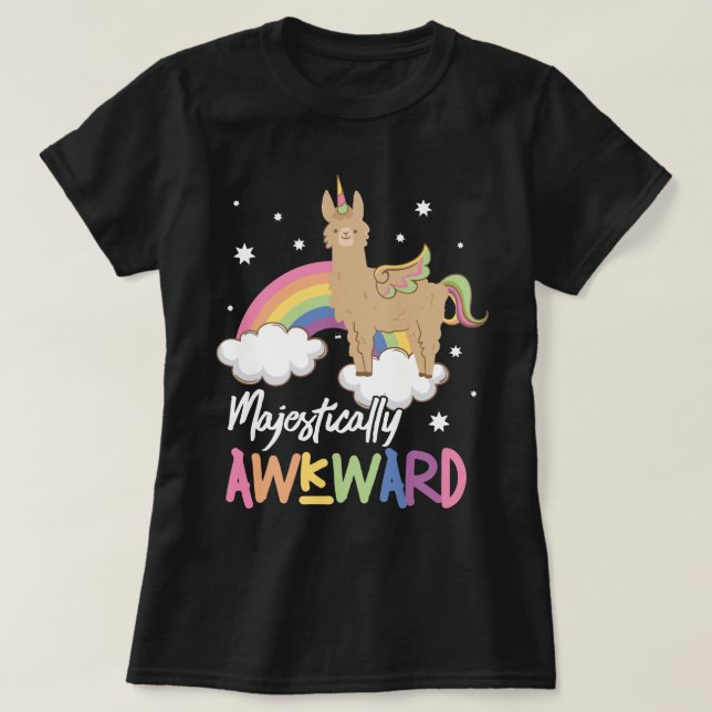 Majestically Awkward Cute Llama Unicorn Llamacorn T-Shirt (Design Front)