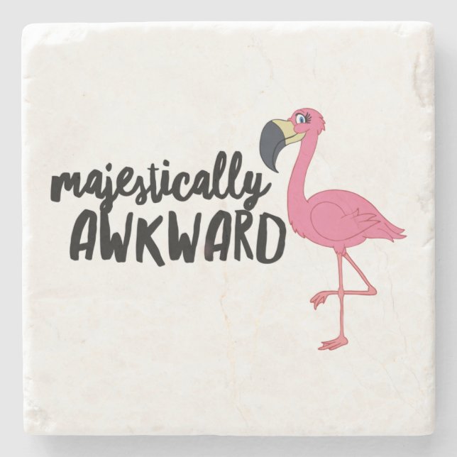 Majestically Awkward Flamingo Marble Stone Coaster (Front)