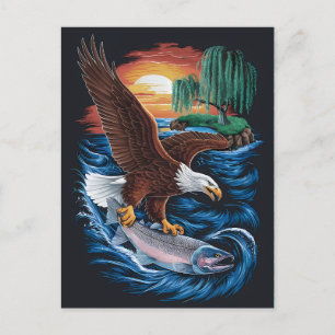 Majesty in Flight: Eagle Soaring Over Fish Postcard