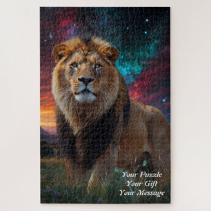 Majesty – Regal Lion Under a Starry Sky Jigsaw Puzzle