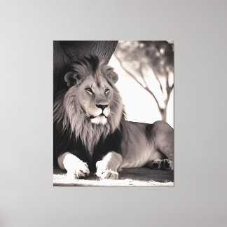 Majistic African Lion Black and White Canvas Print