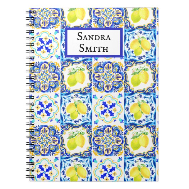 Majolica Azulejo Mediterranean Lemon Tiles Notebook (Front)