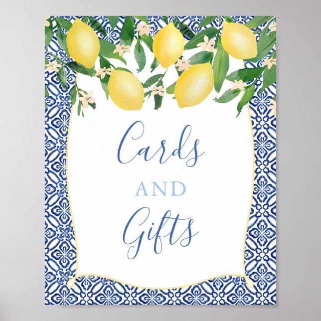 Majolica Baby Shower, Lemons Blue Tiles Poster (Front)