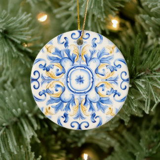 Majolica: Blue and Gold Ceramic Tree Decoration