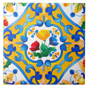 Majolica,blue tiles,Sicilian tiles,Ceramic Tile