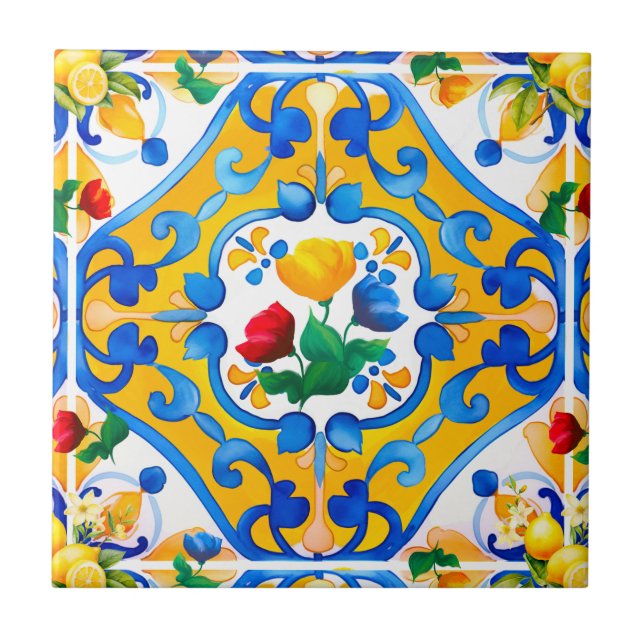 Majolica,blue tiles,Sicilian tiles,Ceramic Tile (Front)