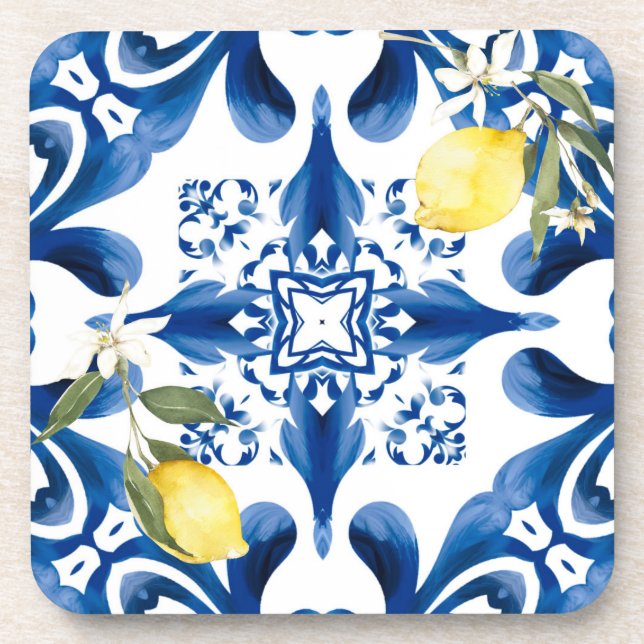 Majolica,lemon,Sicilian tiles,Ceramic Tile Coaster (Front)