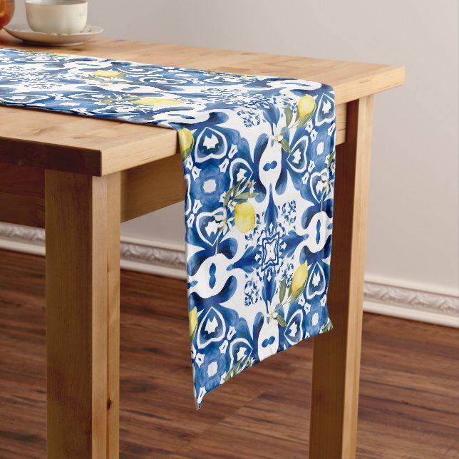 Majolica,lemon,Sicilian tiles,Ceramic Tile Long Table Runner (In Situ)
