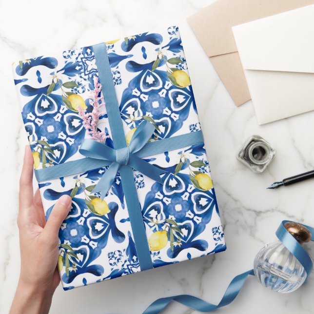 Majolica,lemon,Sicilian tiles,Ceramic Tile Wrapping Paper (Gifting)