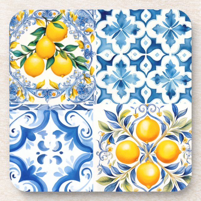 Majolica,lemon ,Sicilian tiles, Coaster (Front)